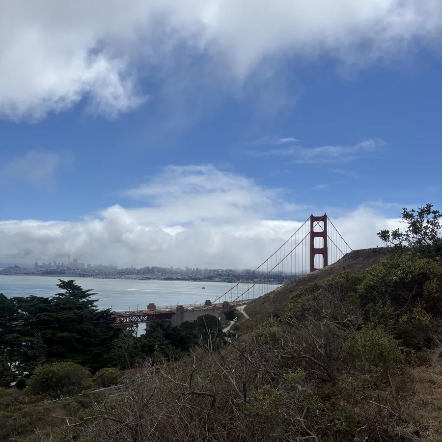 Golden Gate Bridge under a blue San Francisco sky