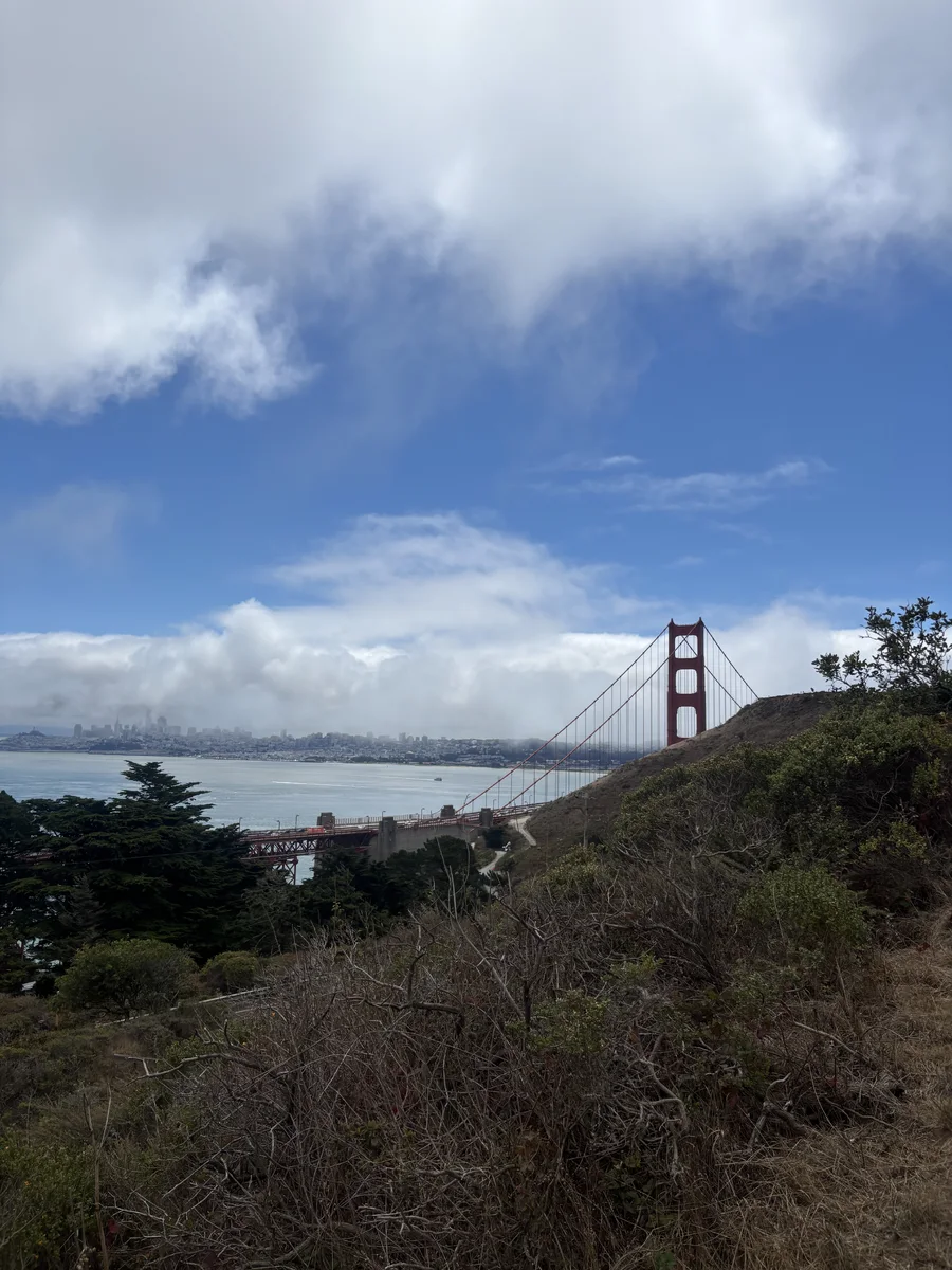 Golden Gate Bridge under a blue San Francisco sky