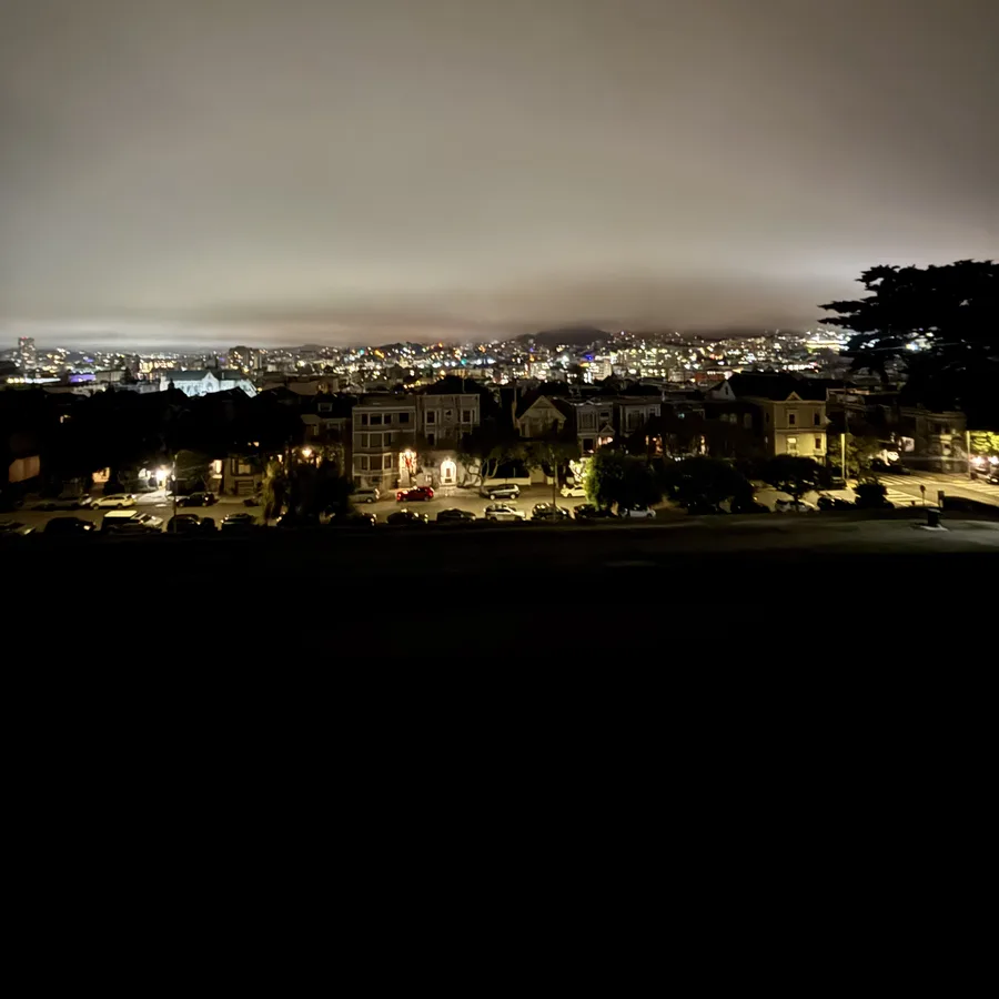 San Francisco lights under a low blanket of fog